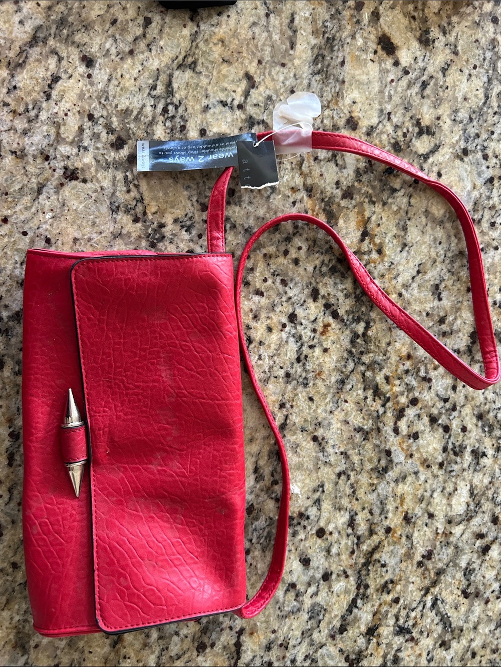 attention Red Textured Crossbody Clutch with Gold Stud Accent